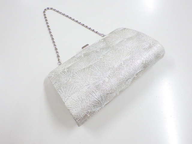リサイクル　銀糸松葉模様織り出し和装バッグ